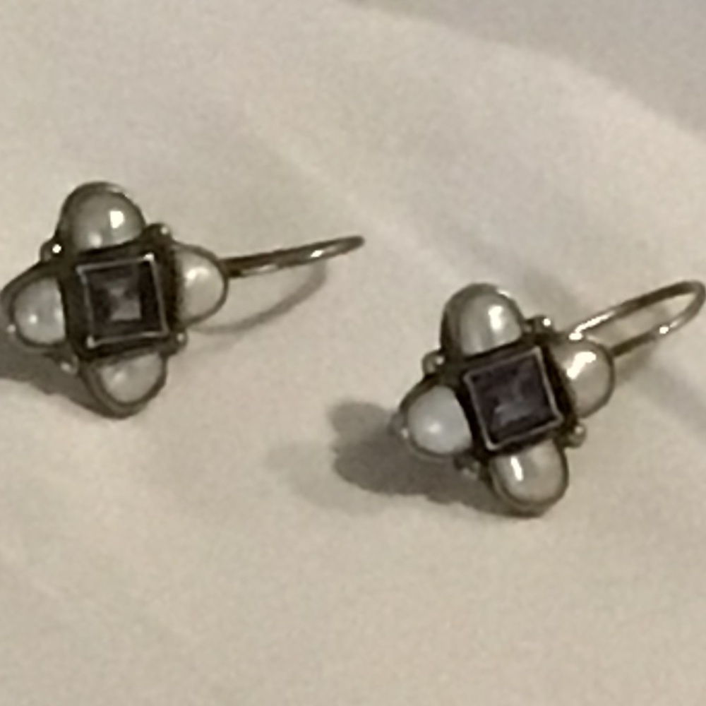 Amethyst/pearl sterling earrings